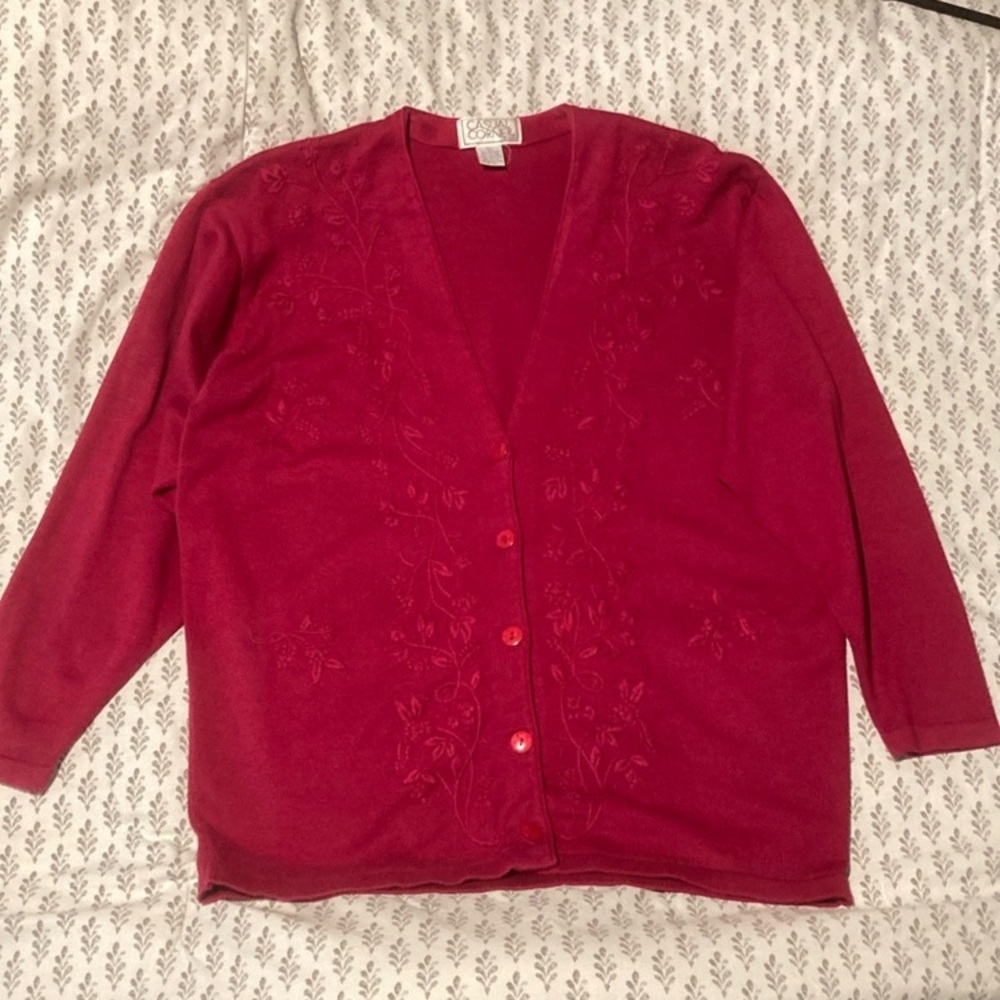 80s Casual Corner Embroidered Cardigan